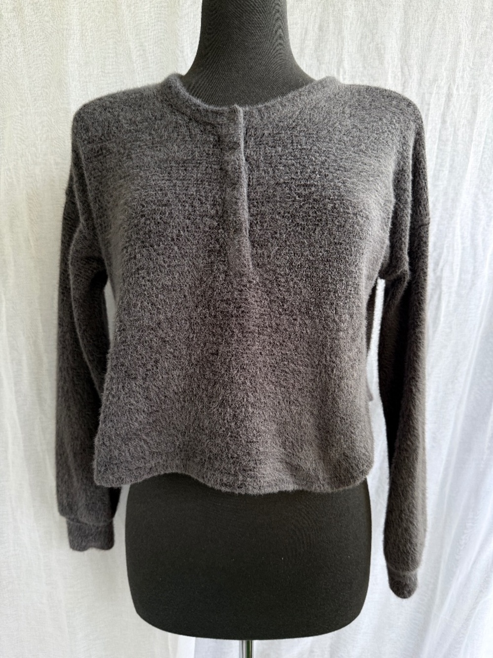 Hollister Fuzzy Gray Sweater | S | Cozy Button Pullover | Soft Girl Lounge Knit